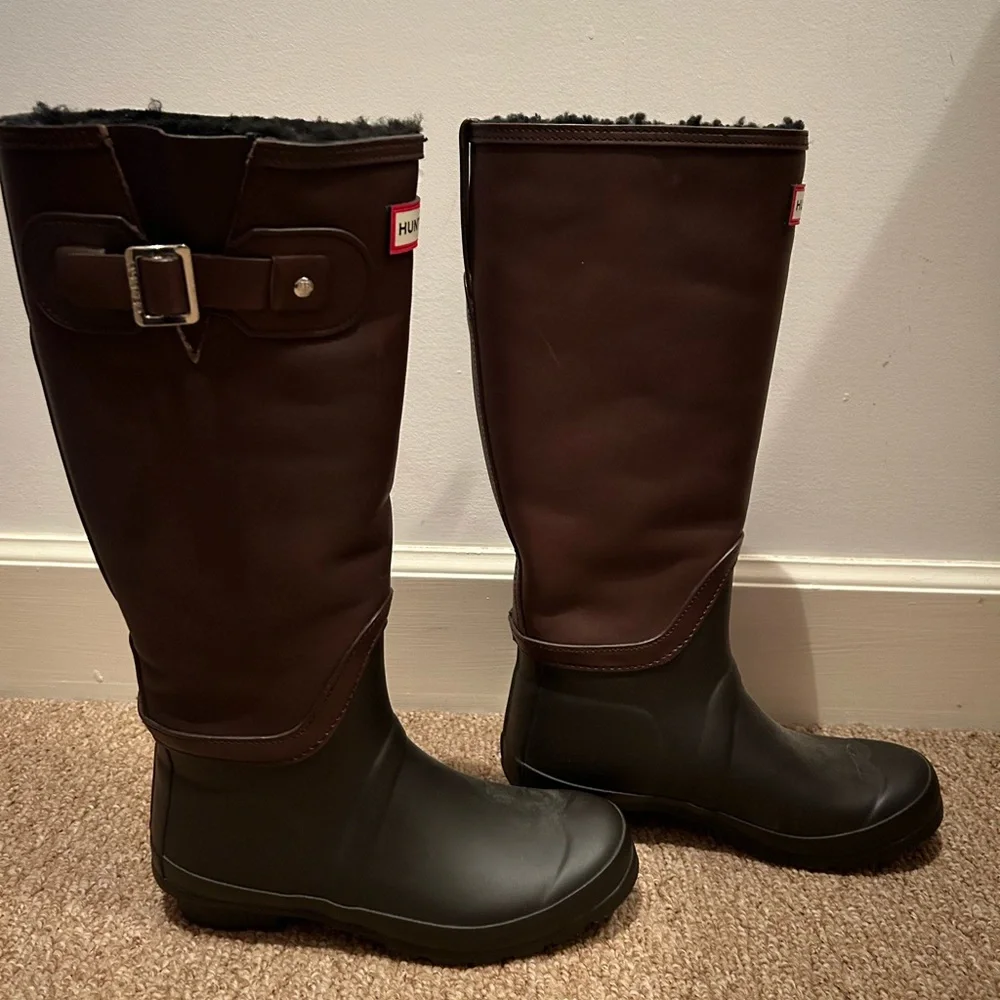 Hunter Tall Winter Rain Boots in Black and Brown